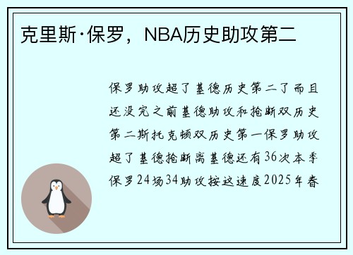 克里斯·保罗，NBA历史助攻第二